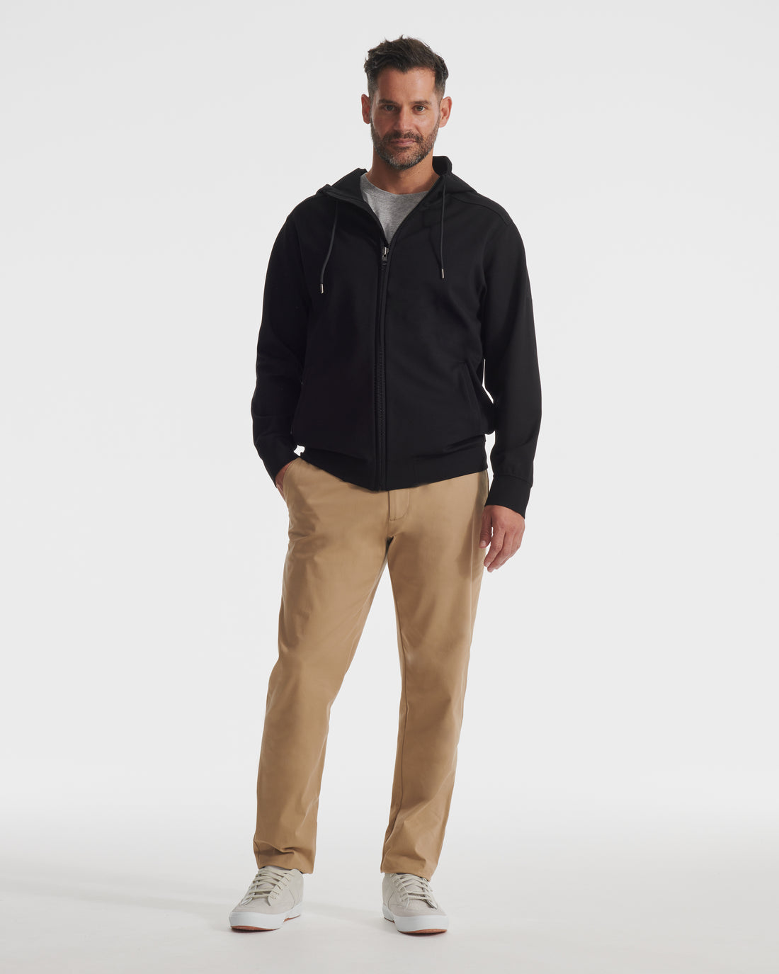 Black Dual Knit Full-Zip Hoodie